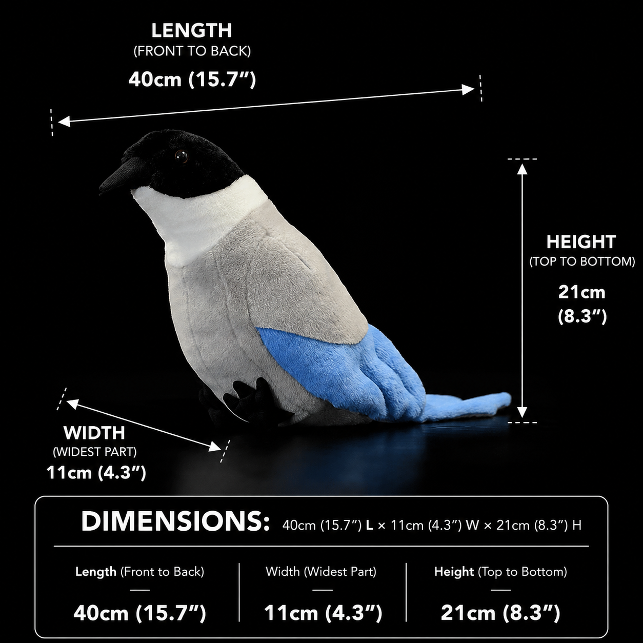 Azure-winged Magpie Bird Soft Stuffed Plush Toy
