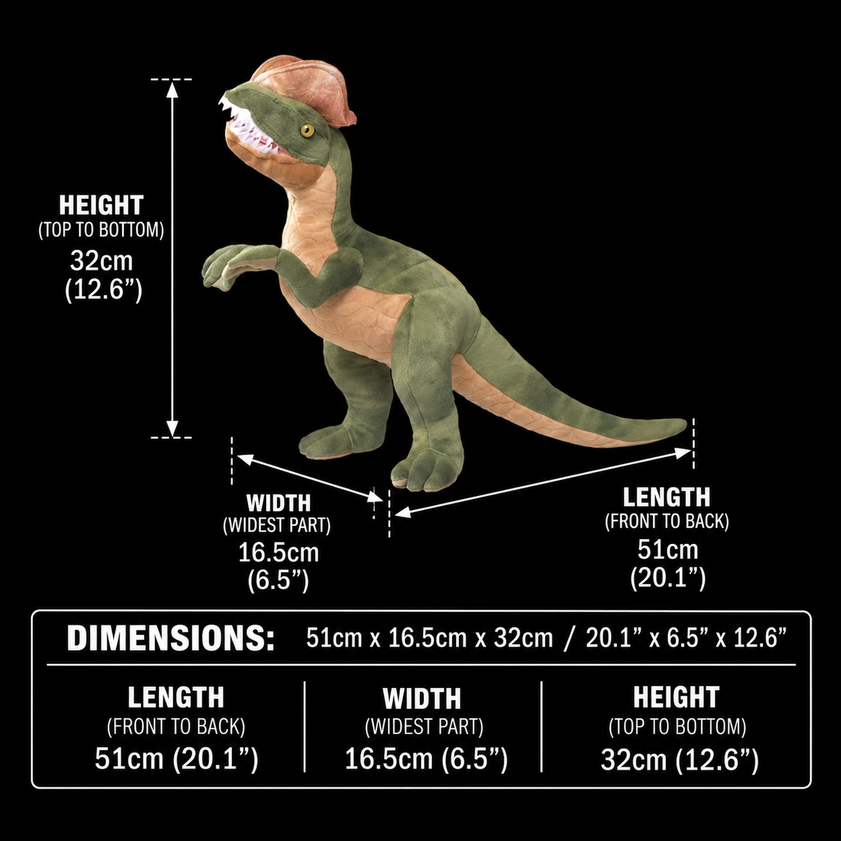 Jucărie de plus umplută cu dinozaur Dilophosaurus real