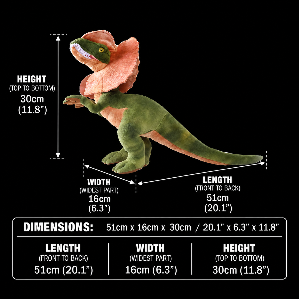 Jucărie de plus umplută cu dinozaur Dilophosaurus real