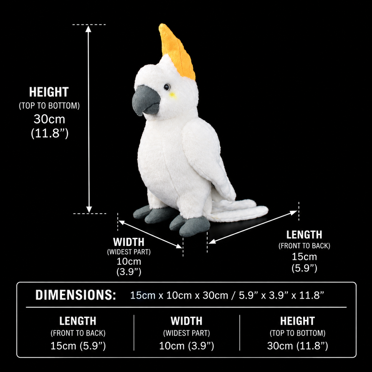 Peluche morbido a forma di cacatua bianco