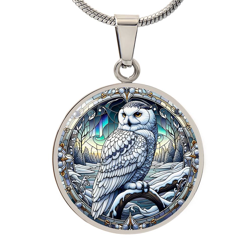 The Snowy Owl Circle Pendant Necklace