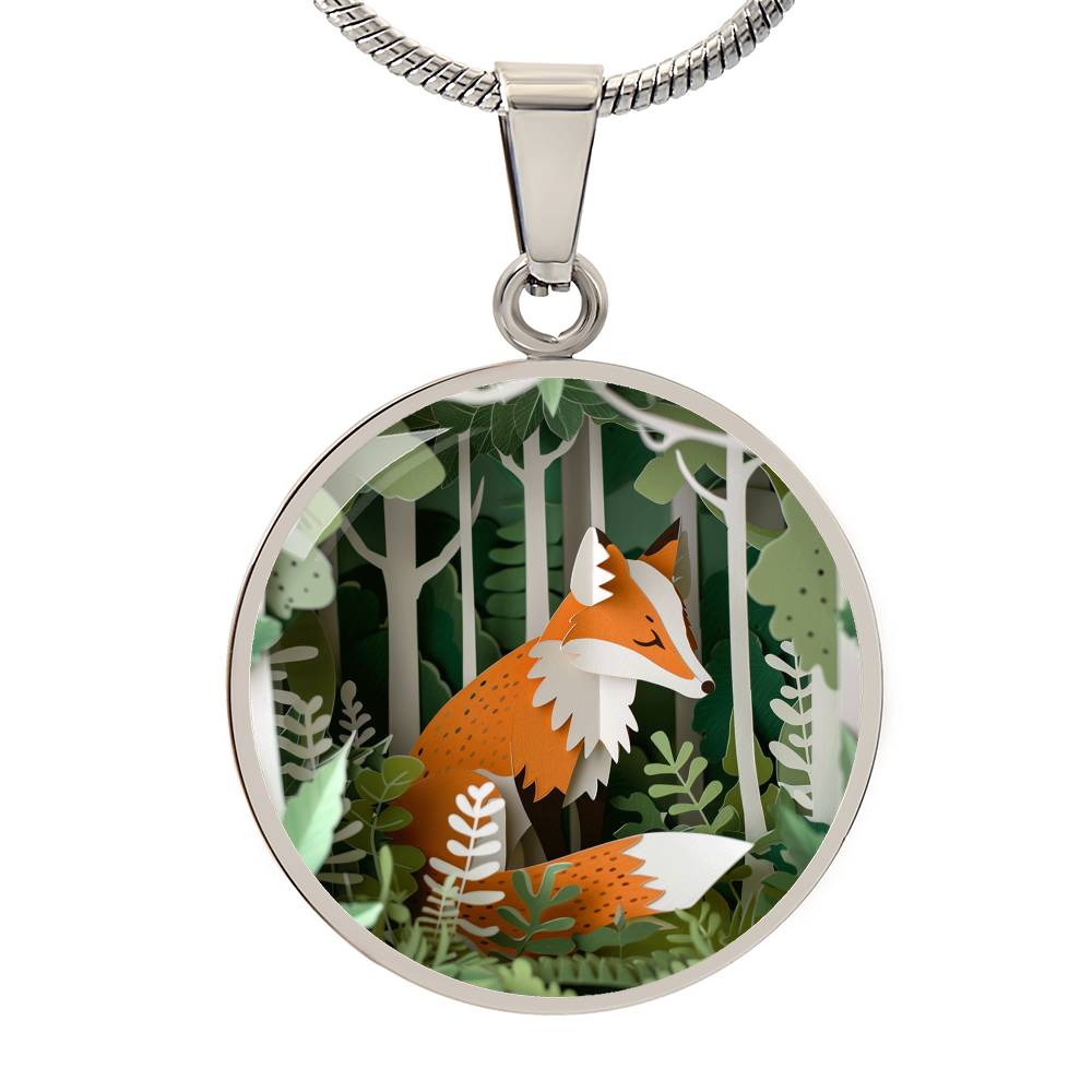 The Woodland Fox Circle Pendant Necklace