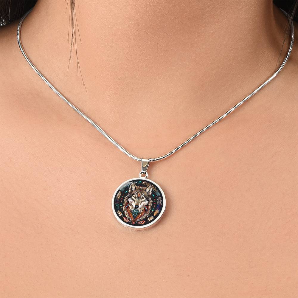 The Tribal Wolf Circle Pendant Necklace
