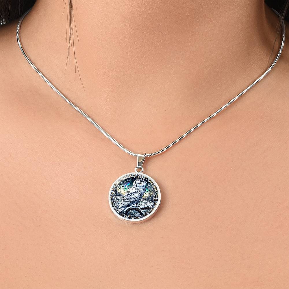 The Snowy Owl Circle Pendant Necklace