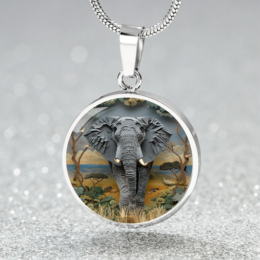 The African Elephant Circle Pendant Necklace