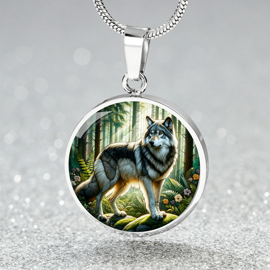 The Gray Wolf Circle Pendant Necklace