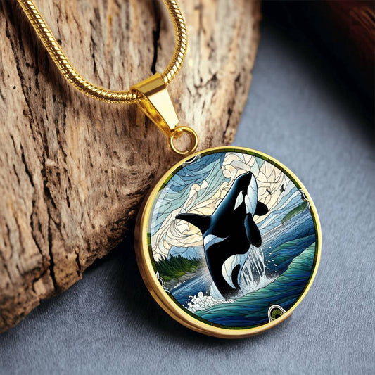 The Leaping Orca Circle Pendant Necklace