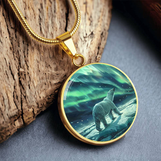 The Northern Lights Bear Circle Pendant Necklace