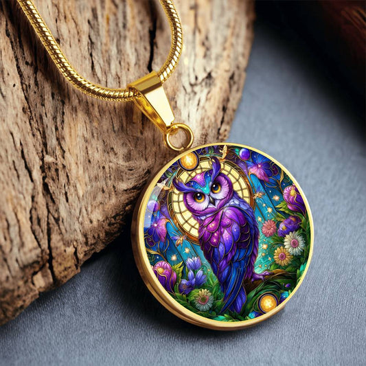 The Violet Owl Circle Pendant Necklace