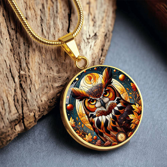 The Fall Owl Circle Pendant Necklace