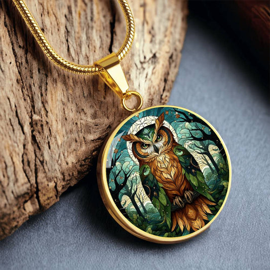 The Forest Owl Circle Pendant Necklace