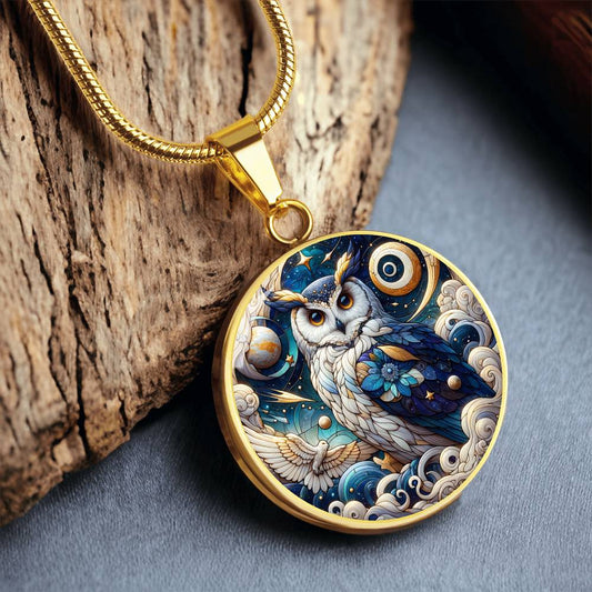 The Celestial Owl Circle Pendant Necklace