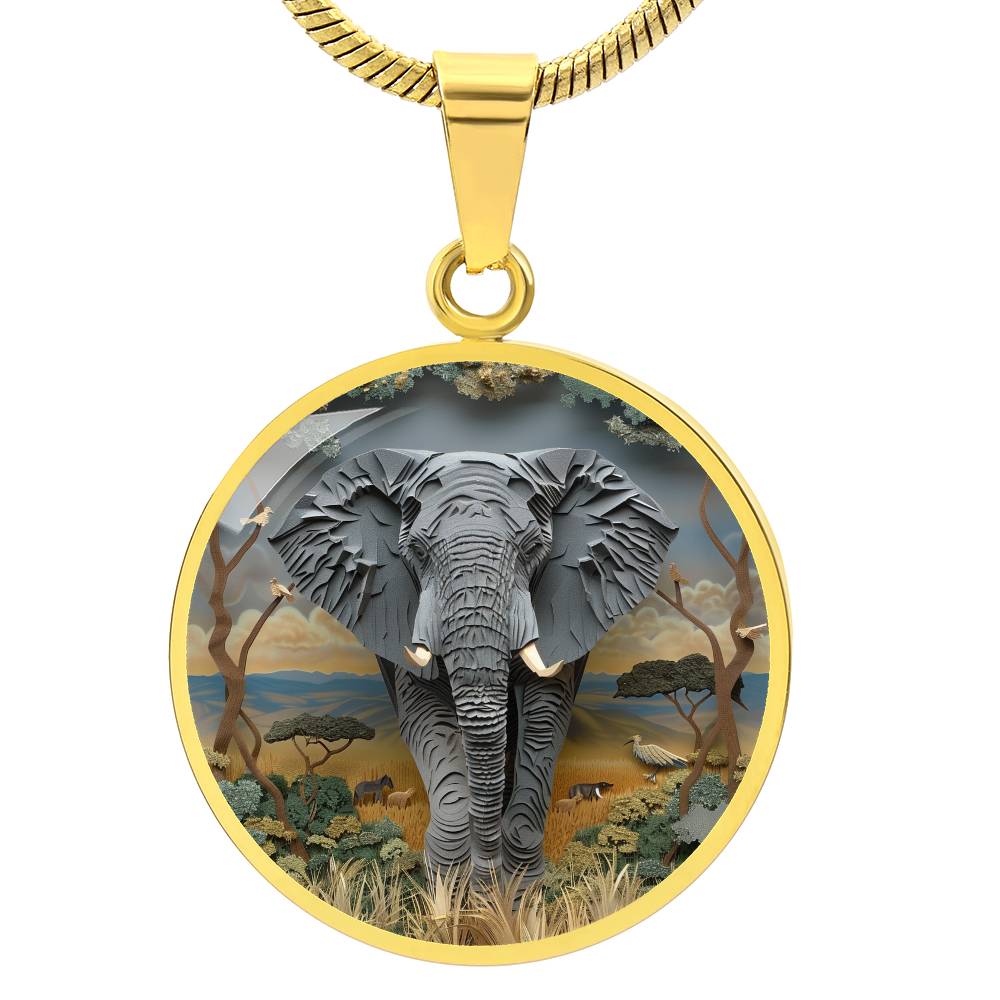 The African Elephant Circle Pendant Necklace
