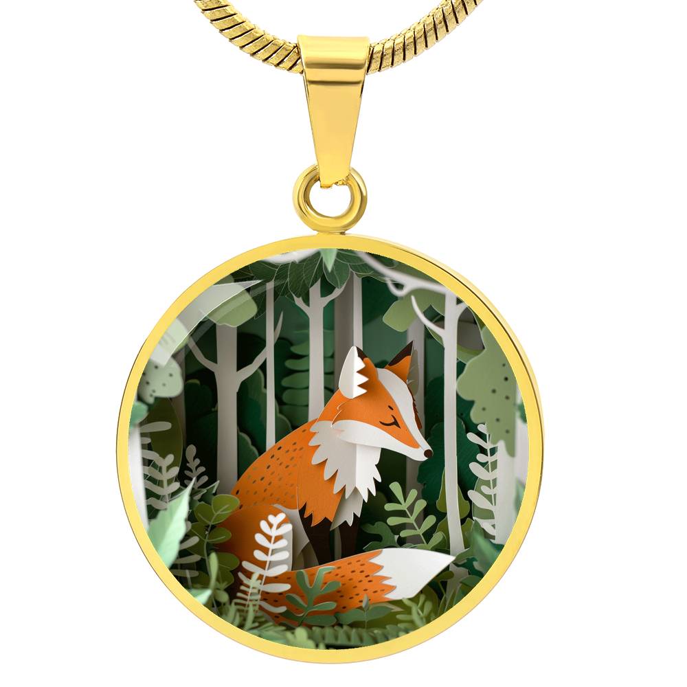 The Woodland Fox Circle Pendant Necklace