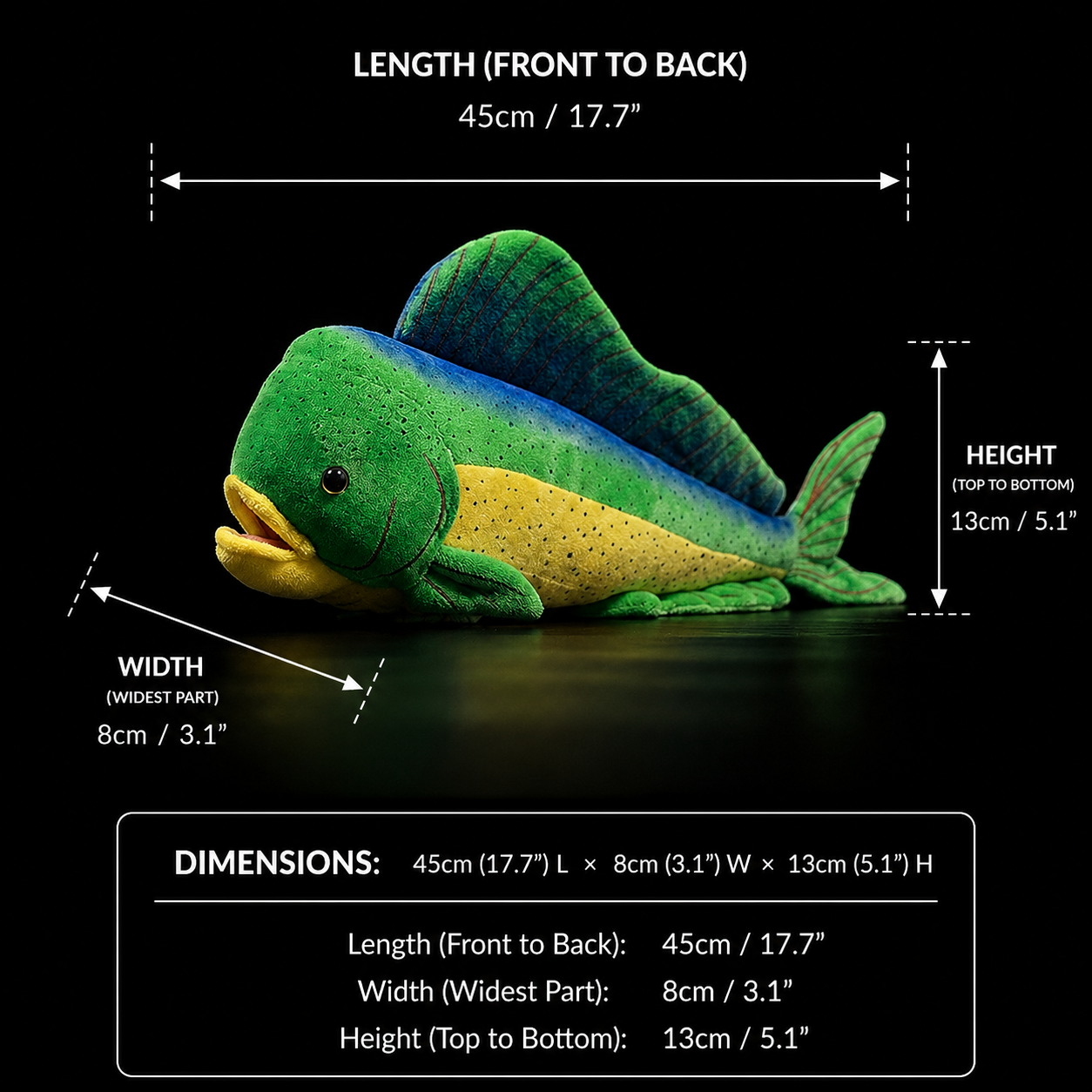 Peluche morbido Mahi Mahi Dorado Dolphinfish