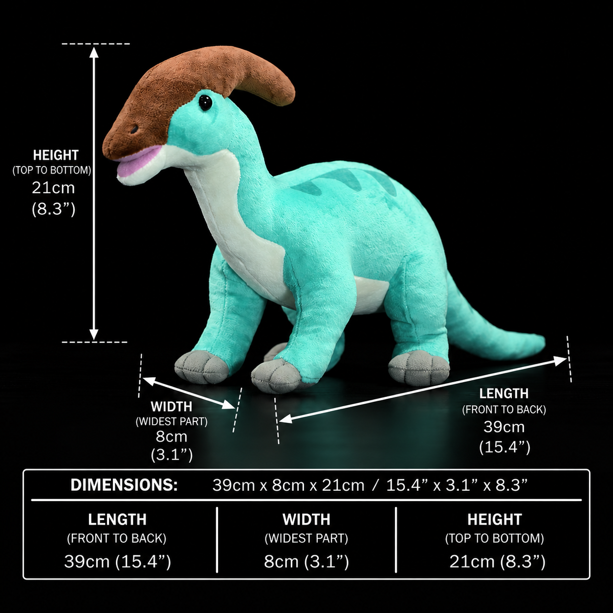 Peluche morbido di dinosauro Parasaurolophus