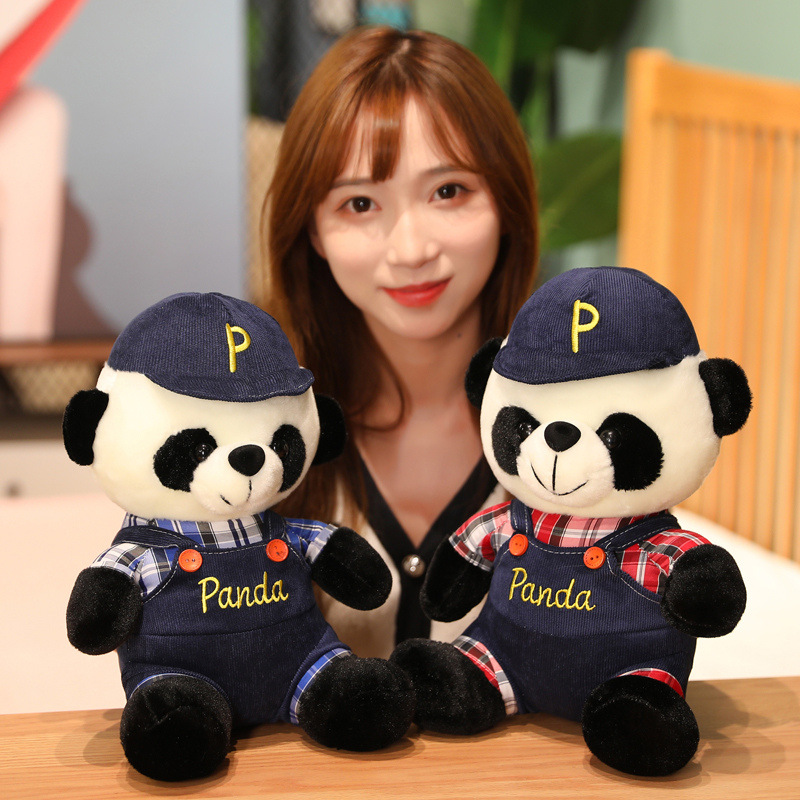 Plaid Panda Teddy Bear Soft Stuffed Plush Toy
