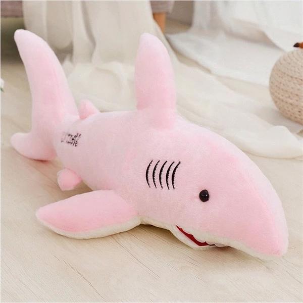 Grande tubarão rosa pelúcia macio de pelúcia