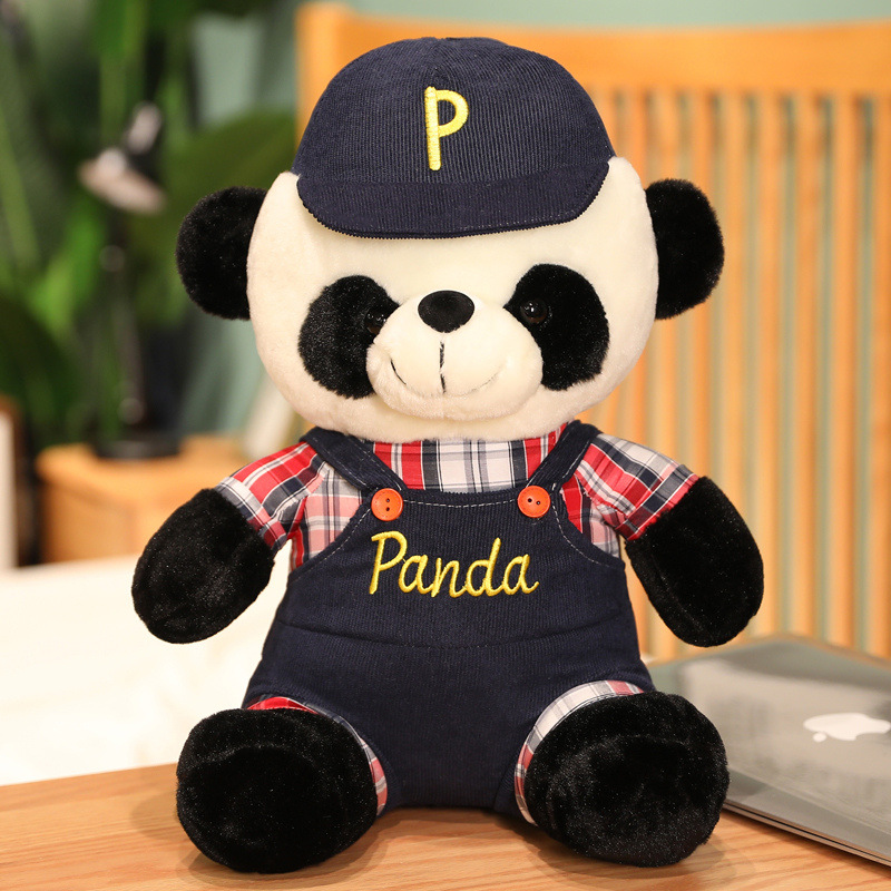 Plaid Panda Teddy Bear Soft Stuffed Plush Toy