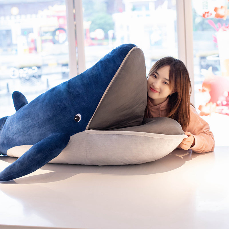Brinquedo de pelúcia macio de pelúcia gigante realista baleia azul