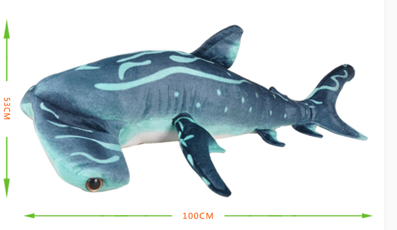 Brinquedo de pelúcia macio de pelúcia grande tubarão-martelo azul