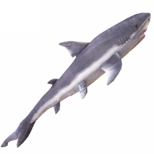 צעצוע קטיפה ממולא כריש אפור גדול במיוחד