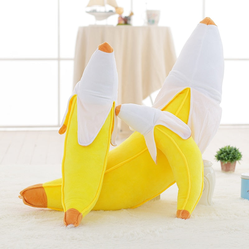 Jucărie cu pernă de pluș umplută, cu fructe de banană, cu coajă mare