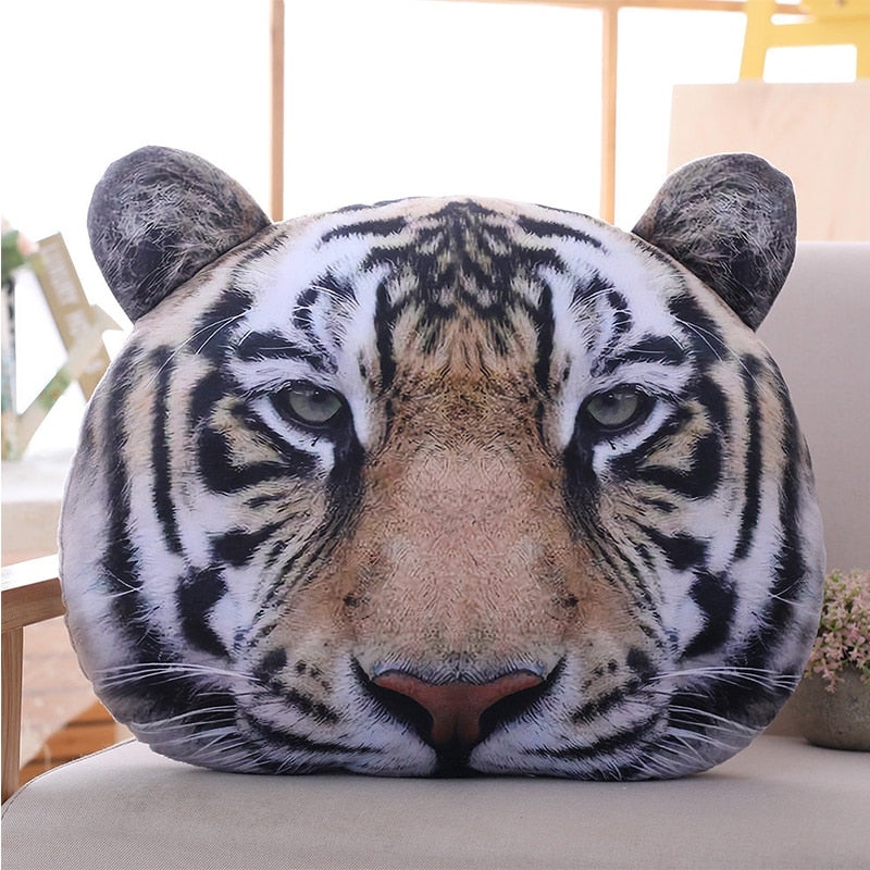 Almofada de pelúcia com rosto de tigre brinquedo decorativo