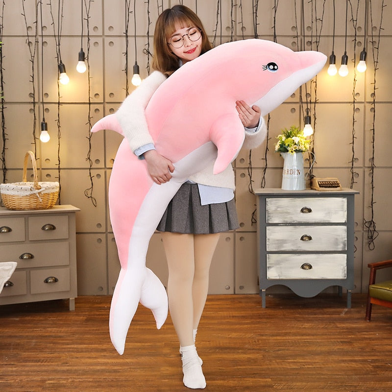 巨型海豚粉彩软填充毛绒枕头玩具