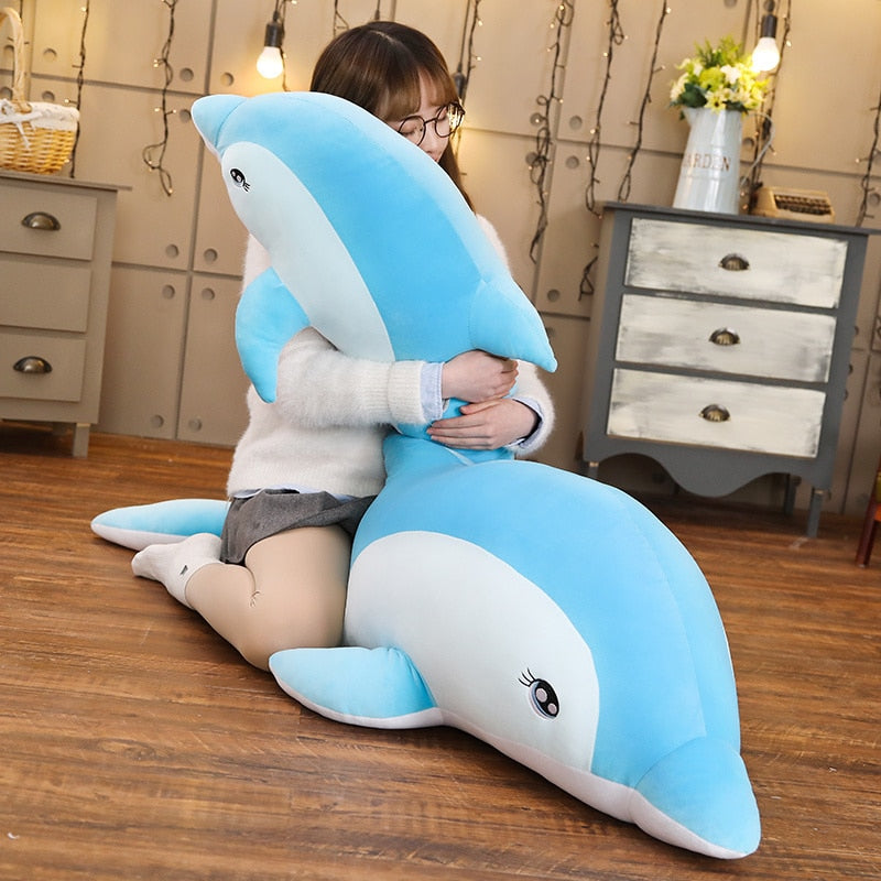 巨型海豚粉彩软填充毛绒枕头玩具