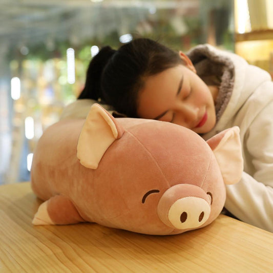 粉色睡猪枕头软填充毛绒玩具