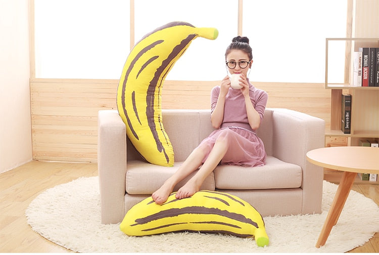 Travesseiro de pelúcia macio recheado banana tamanho completo
