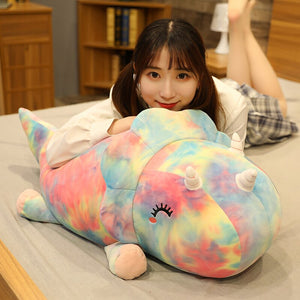 Cute Rainbow Tri-horn Dinosaur Pillow Soft Stuffed Plush Toy