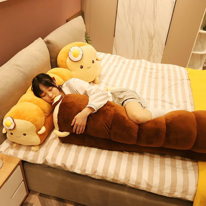 Long Toast Bread with Egg Stuffed Plush Pillow Toy