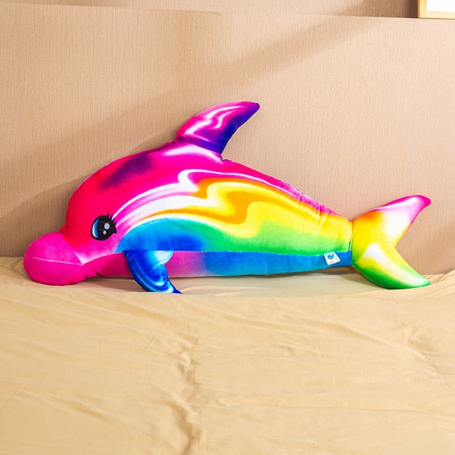 צעצוע קטיפה ממולא רך דולפין גדול וצבעוני
