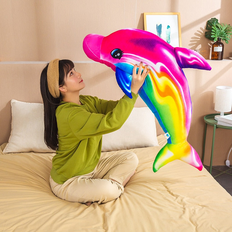 Brinquedo de pelúcia macio grande golfinho colorido