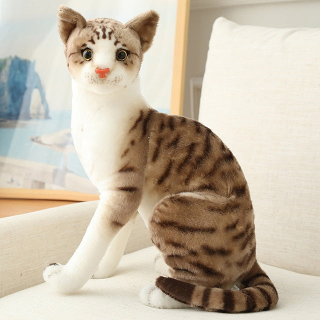 Brinquedo de pelúcia macio para decoração de gato realista