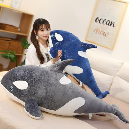 Grande brinquedo de pelúcia macio de pelúcia de baleia preta azul