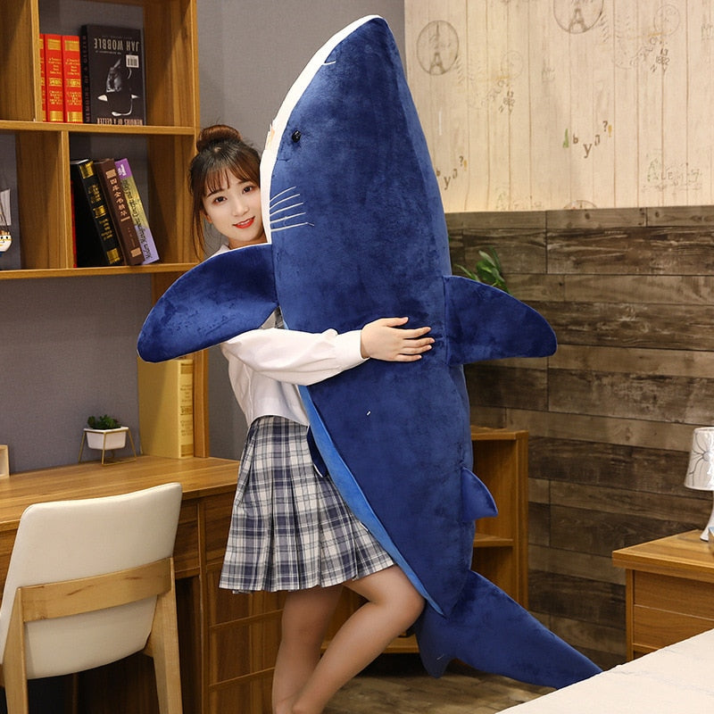 Brinquedo de pelúcia macio de pelúcia de tubarão gigante