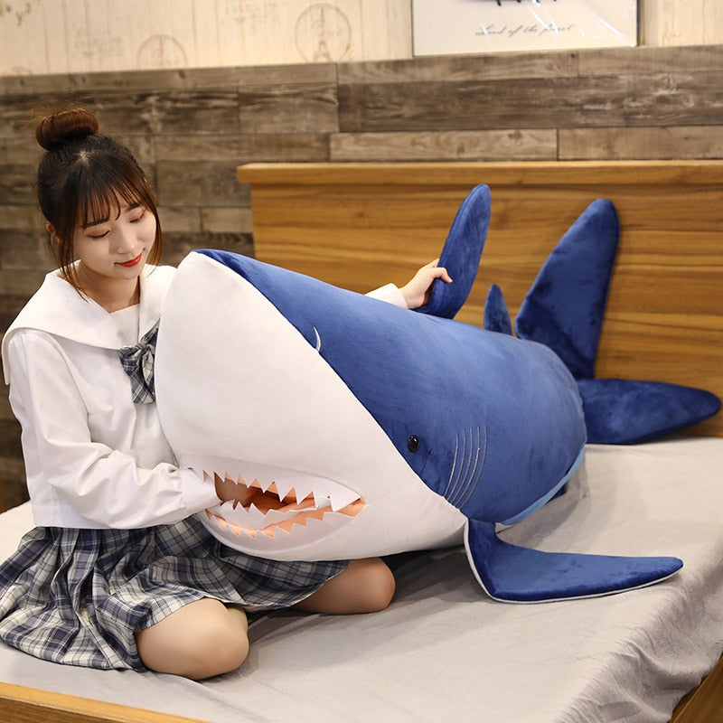 Brinquedo de pelúcia macio de pelúcia de tubarão gigante