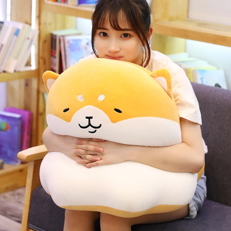 Travesseiro de pelúcia macio para cachorro Shiba Inu redondo gordo