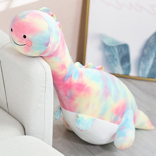Brinquedo de pelúcia macio de dinossauro gigante arco-íris