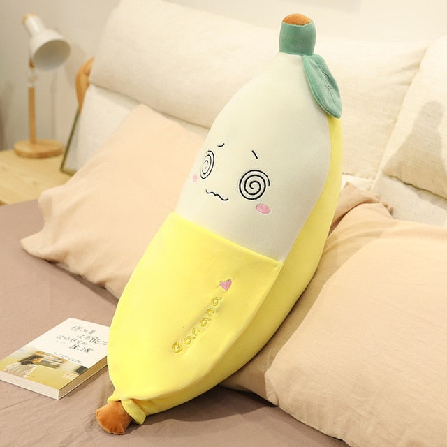 Peeled Banana Face Stuffed Plush Pillow Toy