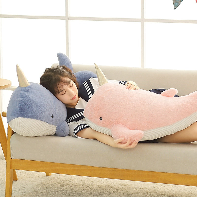 大独角鲸软毛绒抱枕玩具