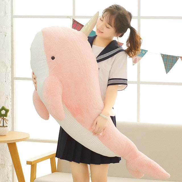大独角鲸软毛绒抱枕玩具