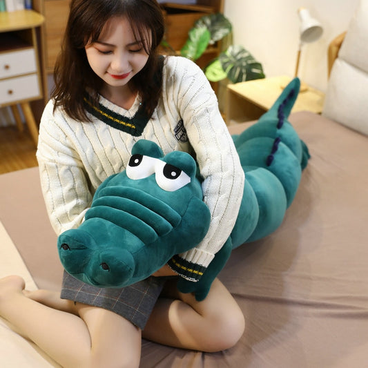 Travesseiro de pelúcia macio de crocodilo crocodilo de olhos grandes e macio