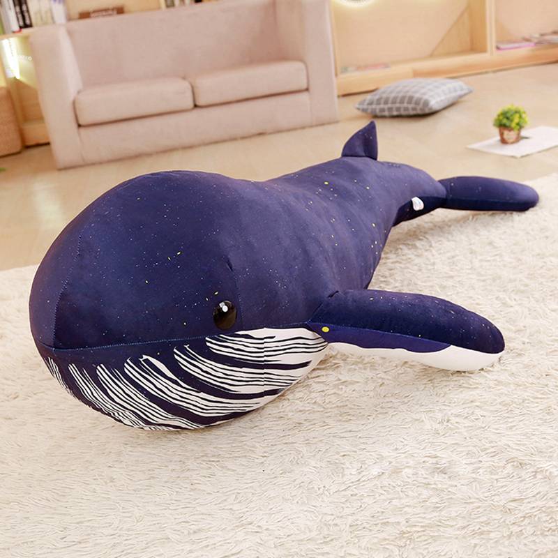 全尺寸蓝鲸软填充毛绒枕头玩具